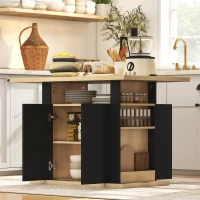 HOMCOM Kitchen Island with Spice Rack, Kitchen Storage with Large Tabletop for 4 People, Adjustable Shelves Black & Natural(m-7)