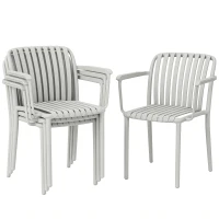 Outsunny Set de 4 Scaune de Grădină Stackabile, Design Lamelar și Cotiere.(m-12)