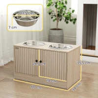 PawHut Comedero Perro Elevado con 2 Cuencos de Acero Inoxidable 2x2000 ml con Comedero Lento Almacenamiento Oculto Roble(m-3)