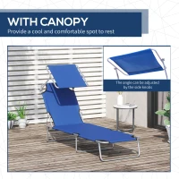 Outsunny 2 Pieces Outdoor Foldable Sun Lounger, 4 Level Adjustable Backrest Reclining Sun Lounger Chair with Angle Adjust Sun Shade Awning for Beach, Garden, Patio, Blue(m-6)