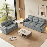 HOMCOM 3 Seater Sofa, Faux Leather Couch - Grey(m-8)