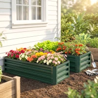 Outsunny Set of Two 110 x 65cm Steel Planter Boxes - Green(m-9)