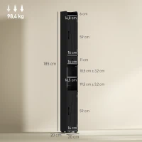 HOMCOM Columna de Baño con 2 Puertas Compartimento Abierto Estantes Ajustables y Portarrollos 20x20x185 cm Negro(m-3)