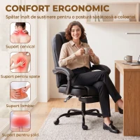 HOMCOM Scaun Birou Ergonomic Reclinabil Rotativ din Piele PU cu Suport pentru Picioare, Înălțime Reglabilă, Negru(m-4)