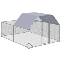PawHut Chicken Run with Roof, Walk-In Chicken Coop Outdoor for 10-12 Chickens, Hen House Duck Pen, 2.8 x 3.8 x 2 m(m-1)