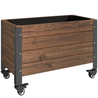 Outsunny Hochbeet Holz, Pflanzbeet mit Rolle, mobile Frühbeet Gartenbeet Blumenkasten 60 x 30 x 41cm für Garten Balkon(m-1)