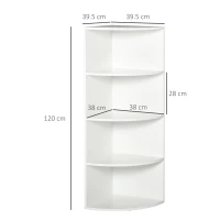 HOMCOM 4-Tier Corner Open Shelf Bookcase Fan Bookshelf Plants Stand Wood Freestanding Unit, 40x40x120cm, White(m-3)