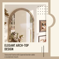 HOMCOM Modern Wall-Mounted Mirror, Arched Wall Mirror with Grooved Edge for Living Room, Entryway, Hallway, Brown(m-4)