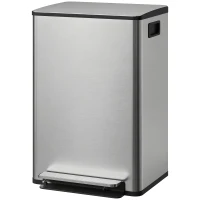 HOMCOM Poubelle cuisine 50L, poubelle à pédale, seau intérieur amovible, couvercle à fermeture douce, 41,7x36,6x62cm, argent(m-12)