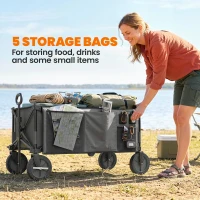 Outsunny Garden Trolley, Cargo Traile on Wheels, Folding Collapsible Camping Trolley, Outdoor Utility Wagon, Dark Grey(m-8)