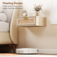 HOMCOM Floating Bedside Tables Set of 2, Wall Mounted Bedside Cabinets with Rattan Drawer and Wood Effect, Oak(m-5)