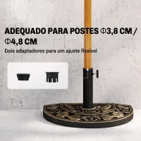 Outsunny Base para Chapéu de Sol de Resina em Forma Semicircular para Mastros de Ø3,8 cm e Ø4,8 cm Peso 9 kg 50x31x32 cm Bronze(m-4)
