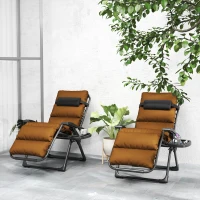 Outsunny Set of Two Reclining Sun Loungers, with Cushion - Brown(m-10)