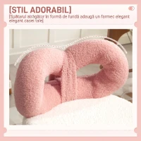HOMCOM Scaun rotativ cu înălțime reglabilă, cu spătar curbat, din material Teddy, 50x50x63-77 cm, alb și roz(m-4)