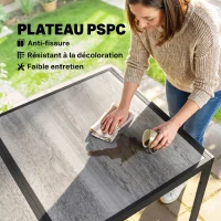 Outsunny Table de jardin pour 4 à 6 personnes, table à manger extérieure avec plateau à effet bois, 150 x 80 x 74 cm, gris(m-6)
