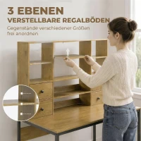 HOMCOM Computertisch mit 4 Schubladen und Regalen, Schreibtisch 105 cm, Naturholz(m-6)
