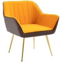 HOMCOM Silla de Cuero Sintético y Terciopelo con Respaldo a Rayas Patas Doradas y Asiento Acolchado para Salón Dormitorio Gris(m-11)