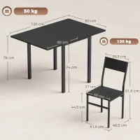 HOMCOM Juego de Mesa de Comedor con Mesa Extensible y Sillas Apilables, Negro(m-3)