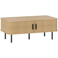 HOMCOM Măsuță de Cafea cu 2 Rafturi pentru Depozitare și Uși Glisante, din Lemn și Oțel, 100x55x40 cm, Negru și Stejar(m-11)