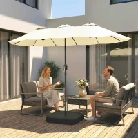 Outsunny Parasol de jardin extérieur parasol double face rectangulaire base et sacs de sable protection UV 50+ 295x148cm beige(m-9)
