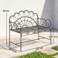 Outsunny Panchina da Giardino Biposto Stile Classico in Ferro 113 x 56.5 x 90.5cm, Nero(m-3)