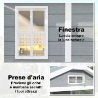 Outsunny Casetta da Giardino in Resina con Pavimento, Porta con Blocco e Finestra, 1.3 x 1.8 m, Grigio(m-4)