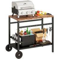 Outsunny Küchenwagen mit Rollen, Servierwagen, Rollwagen mit Haken, Getränkehalter, Metall, 97 x 51 x 83 cm Schwarz+Braun(m-12)