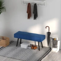 HOMCOM Taburete Pie de Cama Multifuncional con Pies de Acero y Asiento Acolchado para Entrada Pasillo 100x36x45 cm Azul Oscuro(m-8)