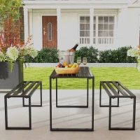 Outsunny Set da Pranzo Pic Nic 3 Pezzi 2 Panche 1 Tavolino per 4 Persone Metallo Nero(m-6)