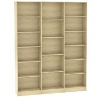 HOMCOM Bibliotecă 6 niveluri, Raft de depozitare cu 17 compartimente și rafturi reglabile, 149 x 23,6 x 188 cm, Stejar(m-1)