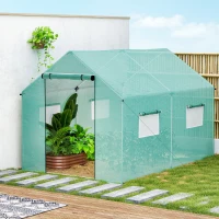 Outsunny Seră de Grădină Tip Tunel 2x3x2 m cu Uși și Ferestre Rulabile, Seră pentru Grădină cu Acoperiș Înclinat, Structură din Oțel și Acoperire PE, pentru Legume, Flori, Fructe, Anti-UV, Verde(m-8)