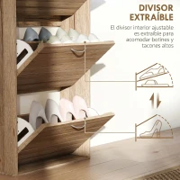 HOMCOM Zapatero Estrecho con 3 Puertas Abatibles Zapatero Entrada Recibidor Estantes Ajustables para 12 Pares de Zapatos Roble(m-6)