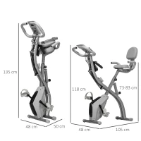 HOMCOM 2-in-1 Folding Exercise Bike with 8-Level Magnetic Resistance, Arm Resistance Band, Pulse Sensor, Grey(m-3)