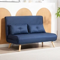 HOMCOM Two-Seater Linen-Look Sofa Bed - Dark Blue(m-10)