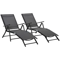 Outsunny Lot de 2 bain de soleil, chaise longue pliante, dossier réglable 7 positions, cadre en aluminium, 64x134x95cm, noir(m-1)