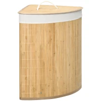 HOMCOM Panier à linge en bambou d'angle 55L avec couvercle et sac amovible 38 x 38 x 57 cm bois naturel(m-12)