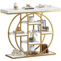 HOMCOM Masă consolă pentru hol Mobilier de intrare industrial 6 rafturi depozitare blat 4cm 100 x 30 x 81,5cm Alb(m-9)