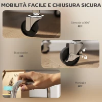 HOMCOM Carrello Multiuso a 4 Livelli con Ripiano Centrale Regolabile e Bordi Rialzati, in Acciaio Inox, 60x35x77 cm(m-6)