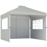 Outsunny Pavillon ca. 3x3 m Wasserdicht Höhenverstellbar Pop-up Faltpavillon mit 3 Seitenwänden Fenster Lüftung, UV 50+ Hellgrau(m-1)