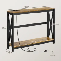 HOMCOM Consolle da Ingresso Stile Industriale con Prese di Corrente e USB, Legno e Acciaio, 100x24x75cm, Marrone(m-3)