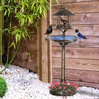 Outsunny Vogeltränke Vogelbad Vintage Design, wetterbeständig,50cm × 50cm × 113cm, Messing(m-10)