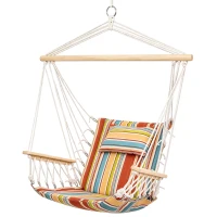 Outsunny Chaise suspendue hamac de voyage respirant portable 100 x 106 cm coton macramé polyester multicolore rayé(m-1)