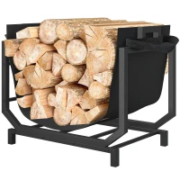 Outsunny Kaminholzregal für innen 53 x 33 x 43 cm Brennholzregal mit Tragetasche Metall Schwarz(m-11)