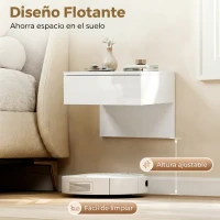 HOMCOM Juego de 2 Mesitas de Noche Flotantes con Cajón Montado en la Pared para Dormitorio 40x35x36,2 cm Blanco Brillo(m-4)