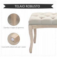HOMCOM Panca Fondoletto Vintage con Seduta Imbottita in Tessuto e Gambe in Legno, 110x40x48cm, Beige(m-5)