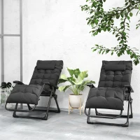 Outsunny 2 Piece Reclining Zero Gravity Sun Loungers with Cushions, Black(m-11)