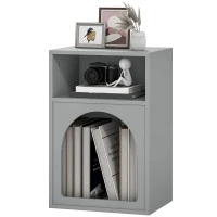 HOMCOM Bedside Table with 2 Open Compartments - Grey(m-9)