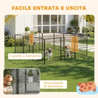 PawHut Recinto per Cani a 12 Pannelli Modulabili da 80x100 cm, Pieghevole con Porta in Acciaio e 12 Picchetti, Grigio(m-4)