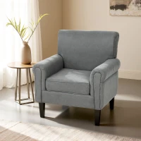 HOMCOM Butaca de Salón Tapizada en Tela Sillón Relax con Reposabrazos Asiento Extraíble para Dormitorio 79x72,5x88 cm Gris(m-10)