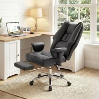 HOMCOM Executive Office Chair, Reclining Desk Chair with Footrest, Adjustable Armrests, Pet Friendly Faux Leather, Black(m-2)
